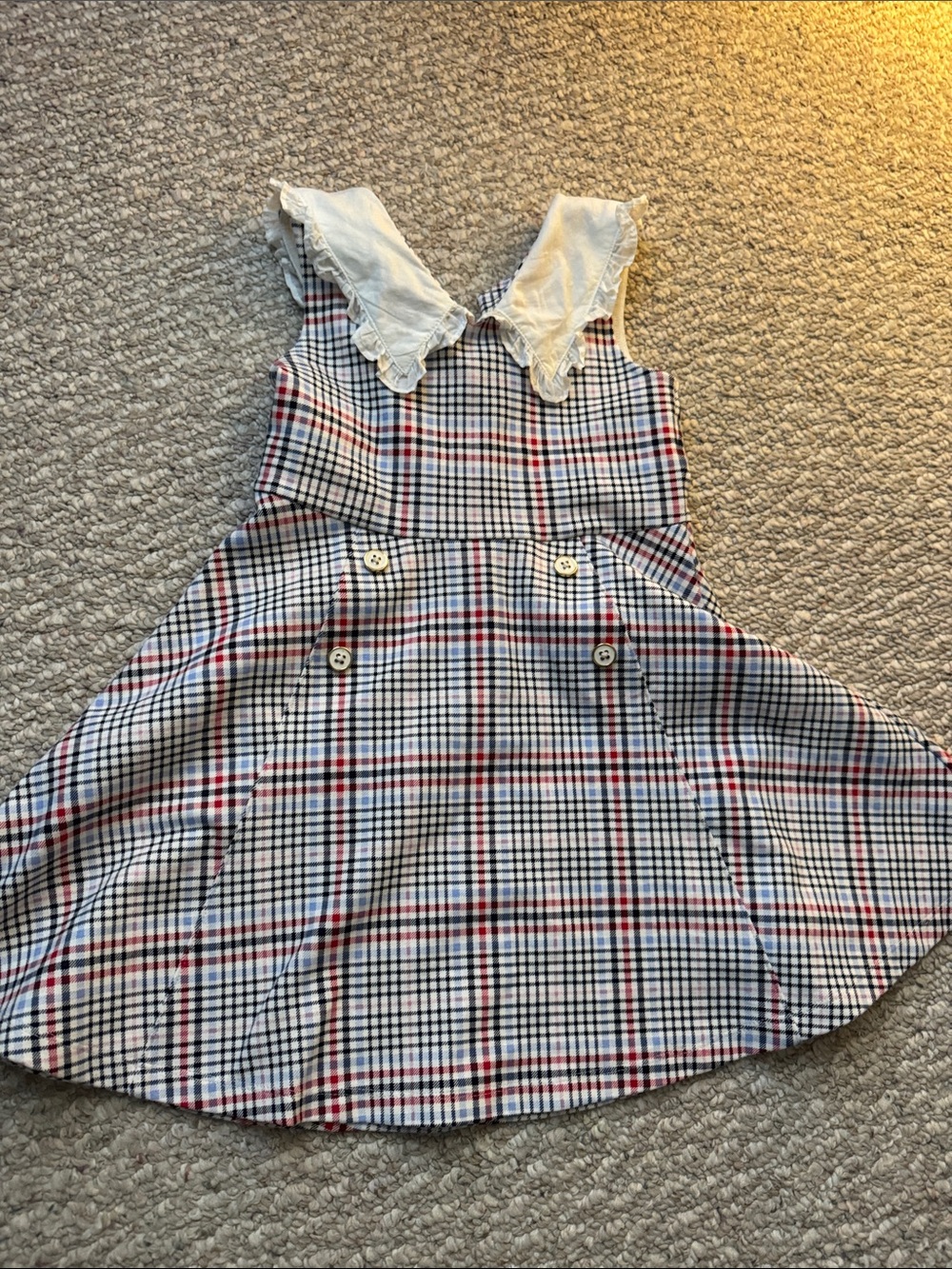 Janie and Jack Red, Navy & White Plaid Pinafore Dress with Scalloped Collar